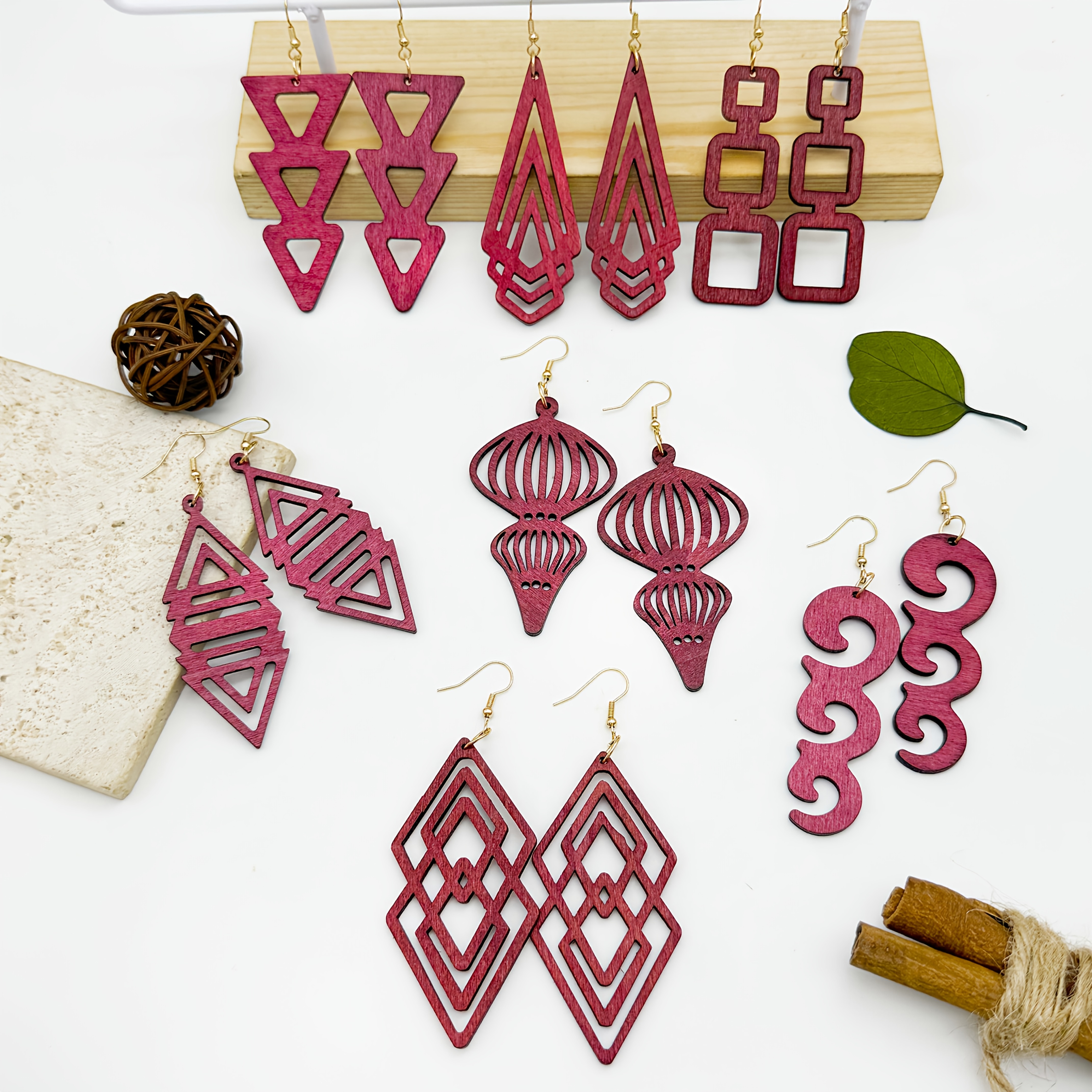 7 Pairs Bohemian Wood Dangle Earrings Set for Summer
